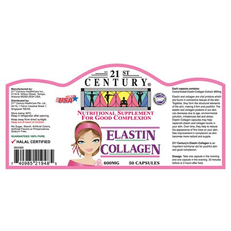 21ST CENTURY, Elastin Collagen Nutritional Supplement Capsules for Good Complexion 600mg 50s ...