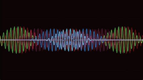 an audio wave on a black background with the colors of blue, green and red