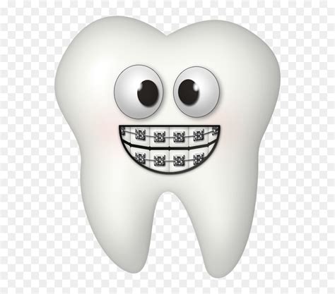 Cartoon Tooth With Braces, HD Png Download - vhv