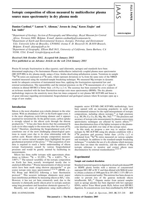 (PDF) Isotope composition of silicon measured by multicollector plasma source mass spectrometry ...