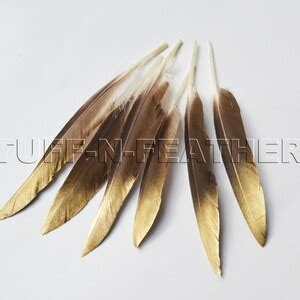 Natural Brown Duck Feathers With GOLD Tip Loose, gold Dust Real Painted Feathers Thanksgiving ...