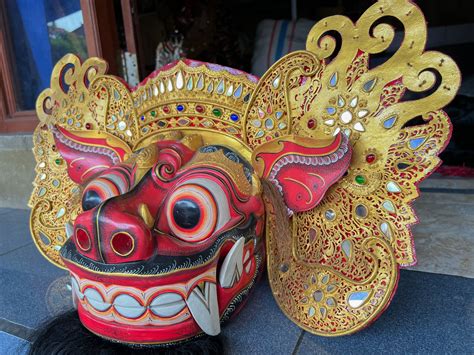 Barong Mask Wooden Barong Bali Mask Balinese Barong Hand Carved Barong Mask Home Decor Wall Art ...