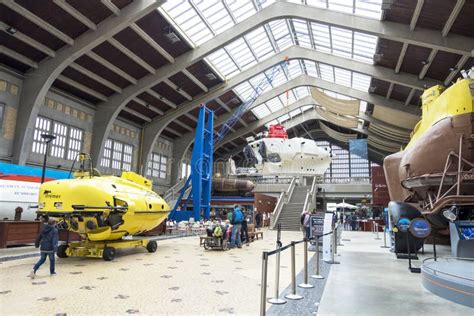 The Great Hall with Famous Bathyscaphes in the Maritime Museum La Cite De La Mer in Cherbourg ...