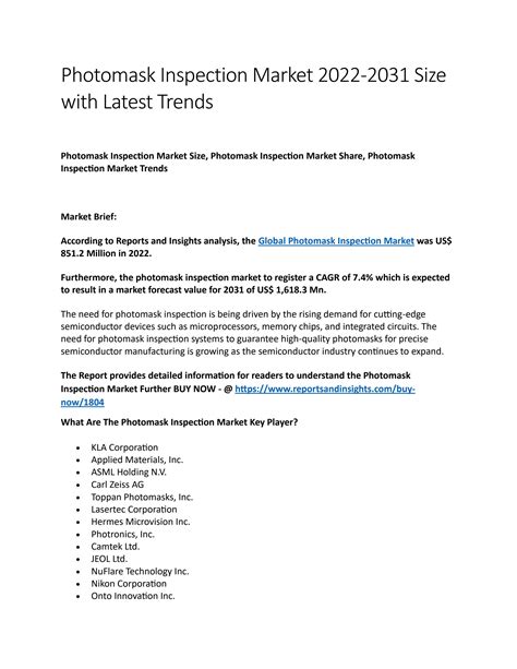 Photomask Inspection Market 2022-2031 Size with Latest Trends by kim ...