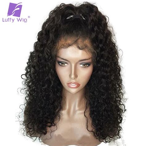 LUFFY Brazilian Curly Glueless Pre Plucked Full Lace Human Hair Wigs With Baby Hair Non Remy ...