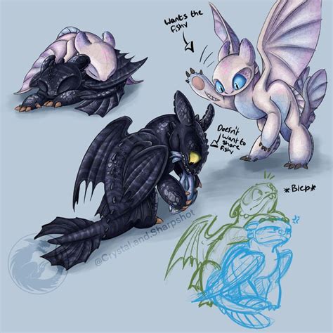 Baby Toothless and Light fury | Httyd concept art, Httyd art, Night fury dragon