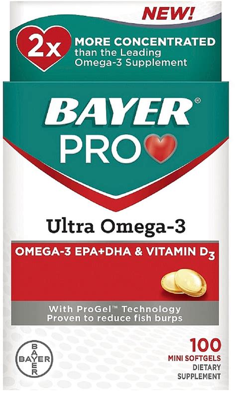 Bayer Pro Ultra Omega-3 Dietary Supplement Softgels 100 ea (Pack of 3 ...