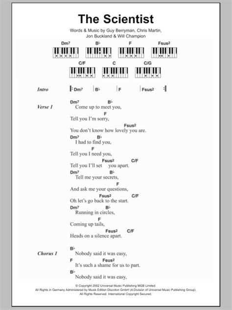 The Scientist by Coldplay Sheet Music for Piano Chords/Lyrics at Sheet ...