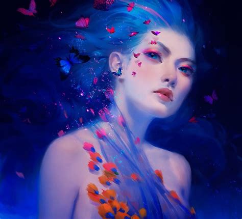 Blue dust, blue, butterflies, girl, tien bao HD wallpaper | Pxfuel