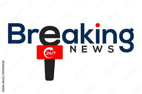 Breaking news logo vector icon illustration with microphone. Stock ...