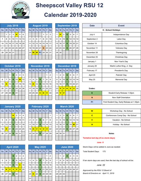 2019-2020 School Calendar | Windsor Elementary School