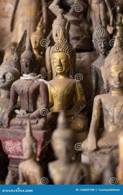 Closeup of Buddha Statues at the Pak Ou Caves Stock Photo - Image of golden, asia: 126689788