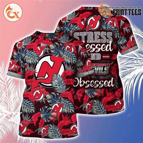 New Jersey Devil Logo Tropical Leaves Pattern Aloha Hawaiian Shirt, A ...