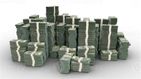 Big stack of 100 US Dollar notes. A lot of money isolated on transparent background. 3d ...