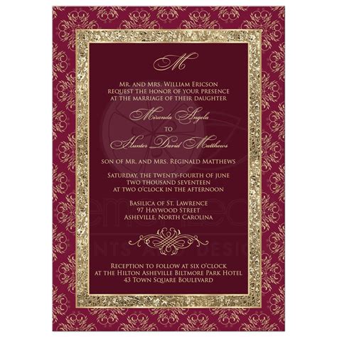 Wedding Invitation | Burgundy, Gold Elegance | Monogram
