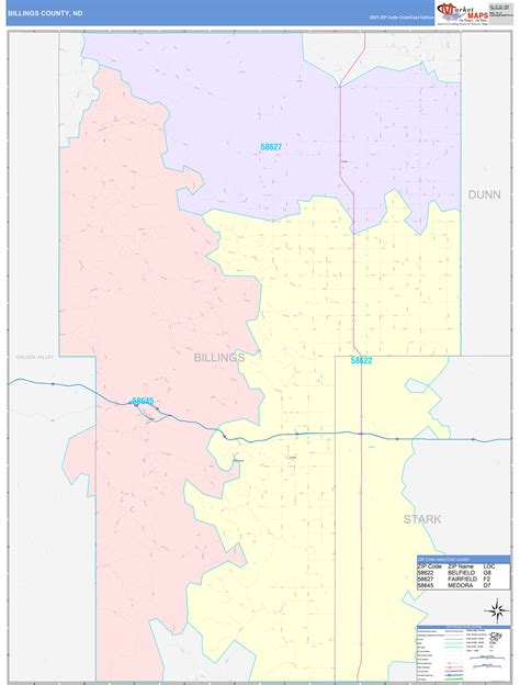 Billings County, ND Wall Map Color Cast Style by MarketMAPS - MapSales.com