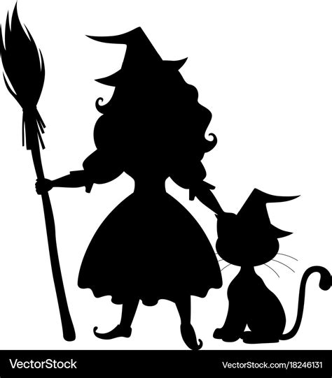 Cute halloween witch and cat silhouette Royalty Free Vector