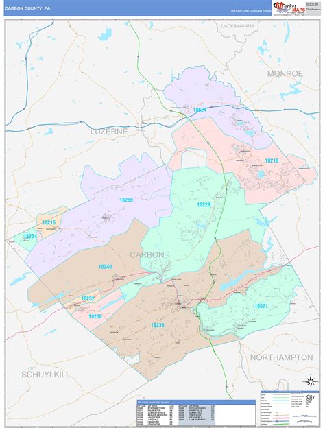 Carbon County, PA Wall Map Color Cast Style by MarketMAPS - MapSales.com