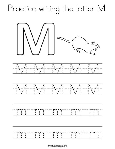 Practice writing the letter M Coloring Page - Twisty Noodle | Writing ...