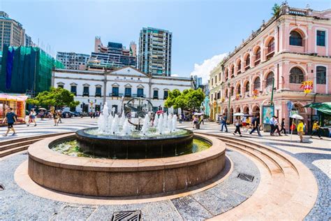 China, Macau - September 6 2018 - Beautiful Old Architecture Building Around Senado Square in ...