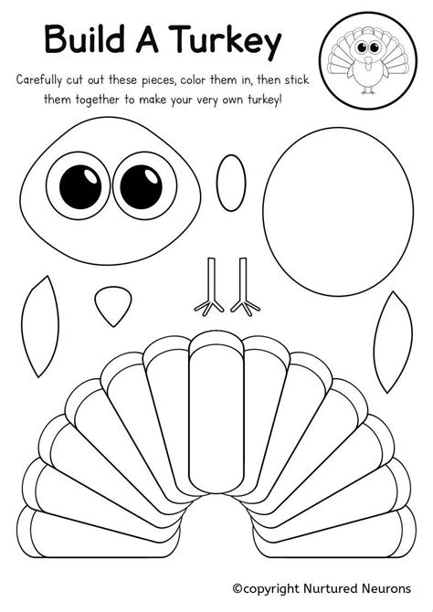 Cut and paste build a turkey craft printable templates – Artofit