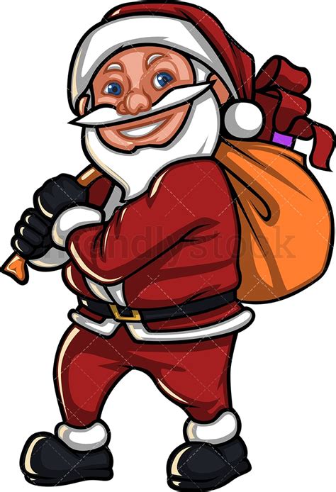 Short Santa Claus Carrying Gift Sack Cartoon Vector Clipart - FriendlyStock