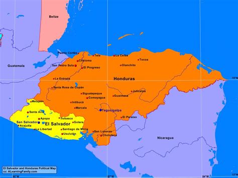 El Salvador and Honduras Political Map - A Learning Family