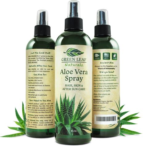 Green Leaf Naturals Organic Aloe Vera Gel Spray for Skin, Hair, Face ...