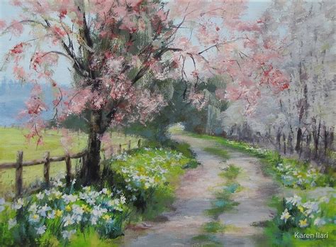 "Original Acrylic Landscape Painting - Spring Walk" by Karen Ilari | Redbubble