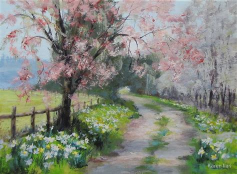 "Original Acrylic Landscape Painting - Spring Walk" by Karen Ilari ...