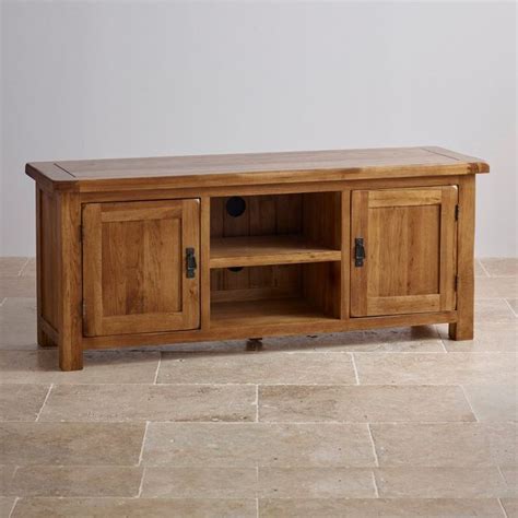 Original Rustic Wide TV Cabinet in Solid Oak | Oak Furniture Land ...