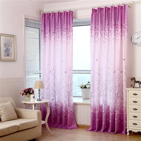 Wealth Tree Purple Printing Physical Shading Curtains for Living Dining Room Bedroom Curtains ...