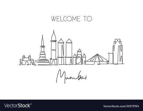 One continuous line drawing mumbai city skyline Vector Image