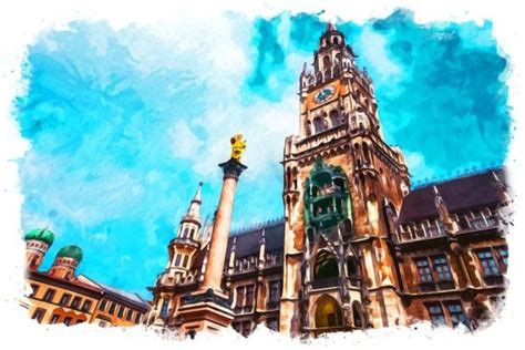 Marienplatz View Watercolor Graphic by Poster Boutique · Creative Fabrica