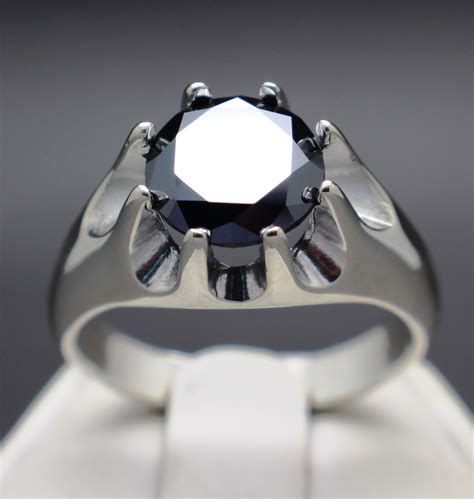 3.22cts Natural Black Diamond Men's Ring (10.00mm) AAA Grade Graded and ...