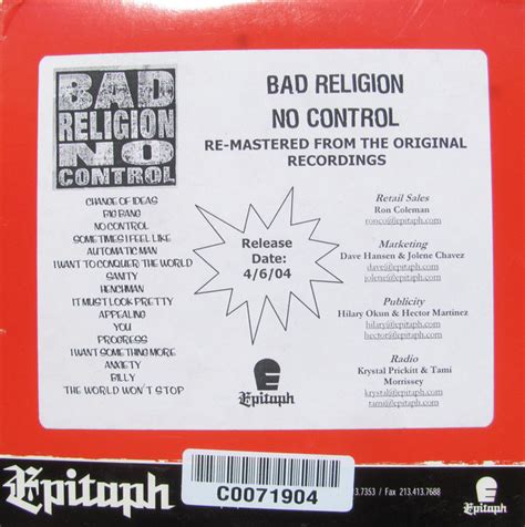 Bad Religion – No Control (2004, Cardboard Sleeve, CDr) - Discogs