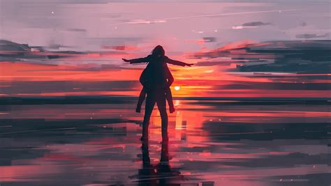 digital art, artwork, Aenami, sunset, landscape, sea, sky, Suicide ...