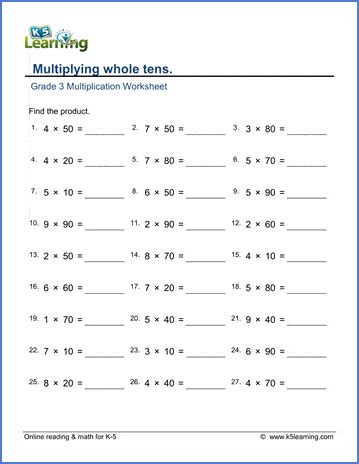 Third grade math worksheets - free & printable | K5 Learning