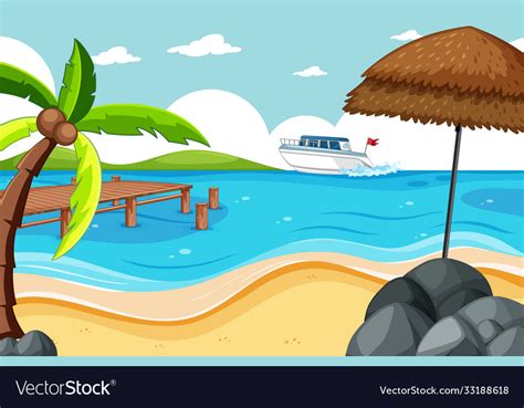 Tropical beach and sand beach scene cartoon style Vector Image