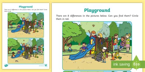 Playground Safety Spot the Difference Worksheet