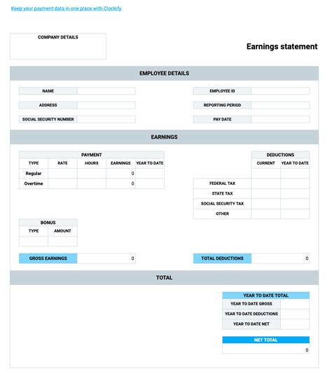 Free Pay Stub Templates — Clockify