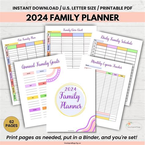 2024 Family Planner Printable Family Calendar 2024 Weekly Family Planner, Weekly Family Schedule ...