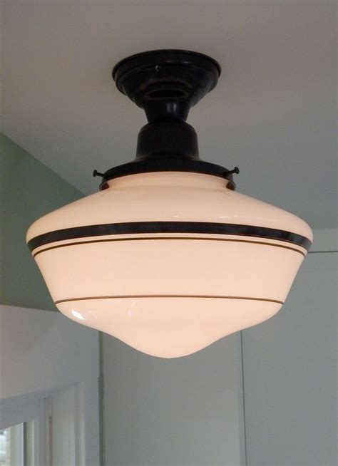 Rejuvenation Painted Schoolhouse Light Fixture Painted Black Bands and ...