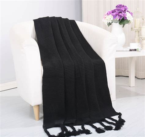 ClassicHome Woven Vintage Knitted Throw Blanket with Fringe (50" x 60") - Black - Walmart.com