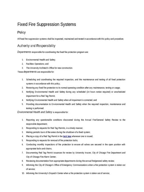 Fixed Fire Suppression Systems Testing Schedule | Fire Sprinkler System ...