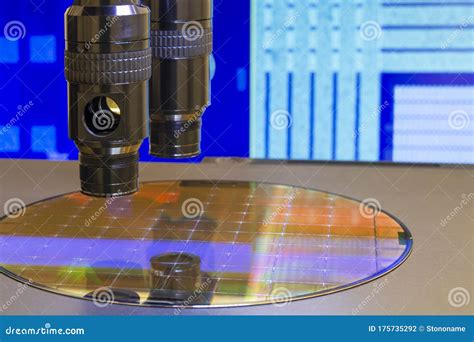 Silicon Wafer with Semiconductor Microchip on Machine Process Examining ...