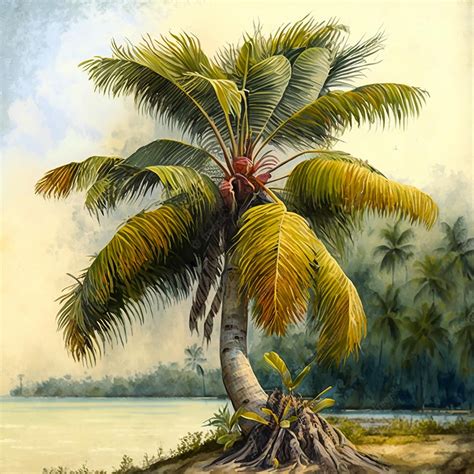 Premium AI Image | Coconut tree watercolor painting drawings tutorial wallpaper image AI ...