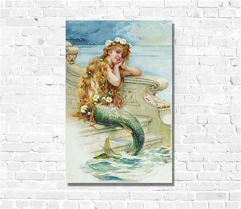 Antique Mermaid Painting Art Print Vintage Mermaid Wall Art - Etsy