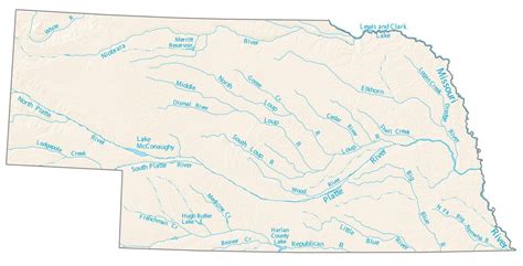 Nebraska Lakes and Rivers Map - GIS Geography