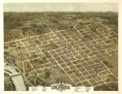 Columbia, SC Panoramic Map dated 1872. This print is a wonderful wall ...